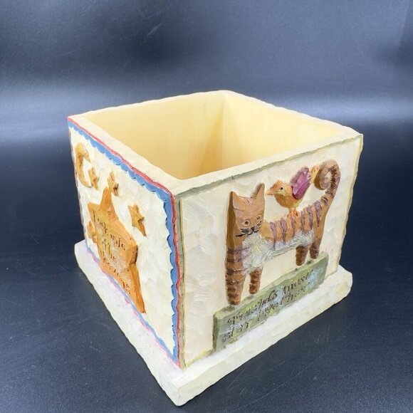 Lang Candles 1999 Square Votive Candle Holder Resin Live Well Cat Heart Raised - Picture 10 of 12